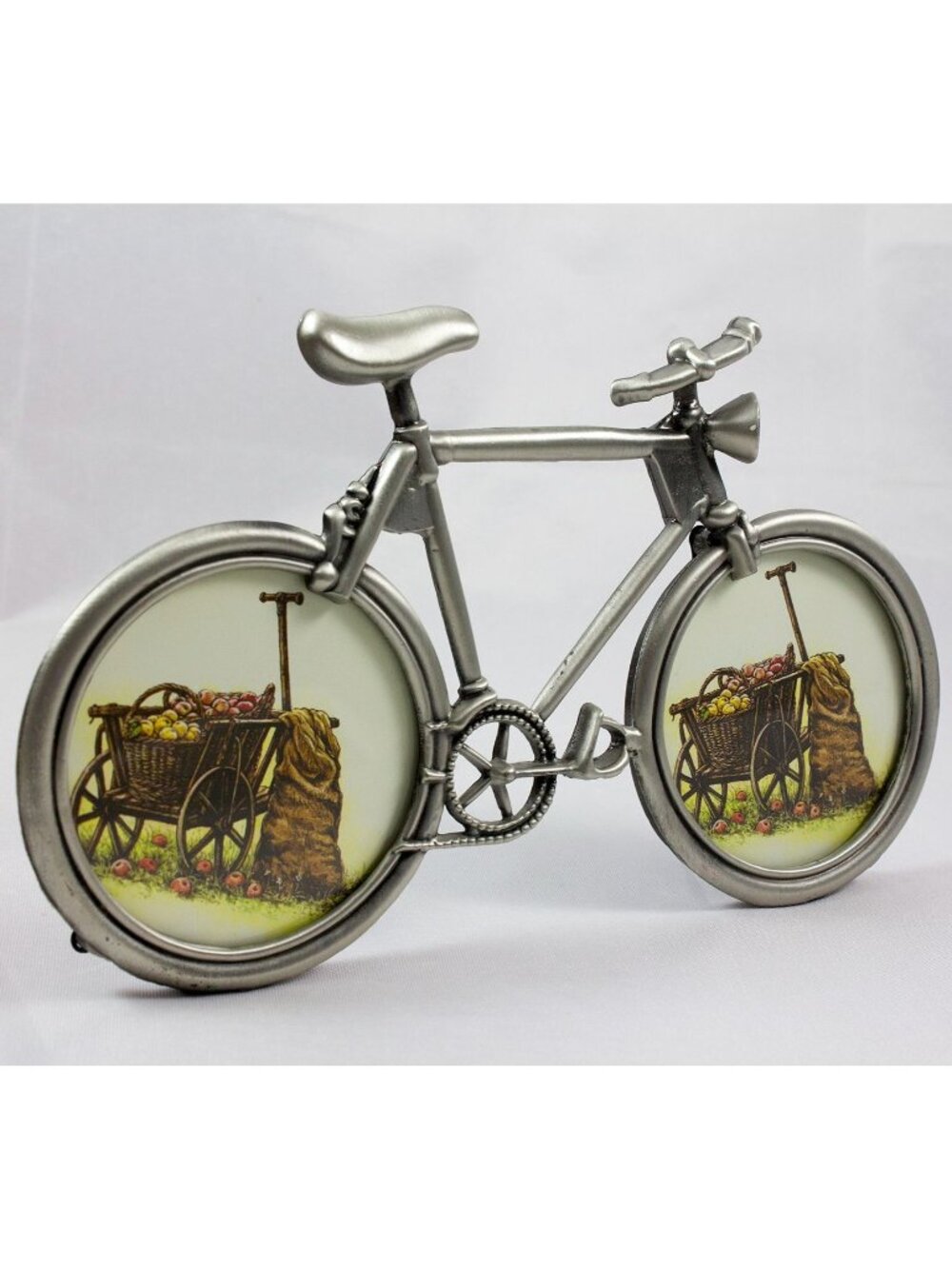 Bicycle-Shaped Double Photo Picture Frame Silver Tone Metal Free-Standing